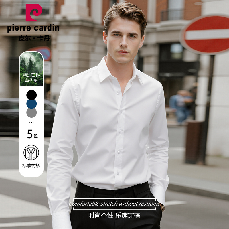 Pierre Cardin High-End Summer Thin White Shirt Men's Business Casual Non-Iron Professional Long-Sleeved Shirt