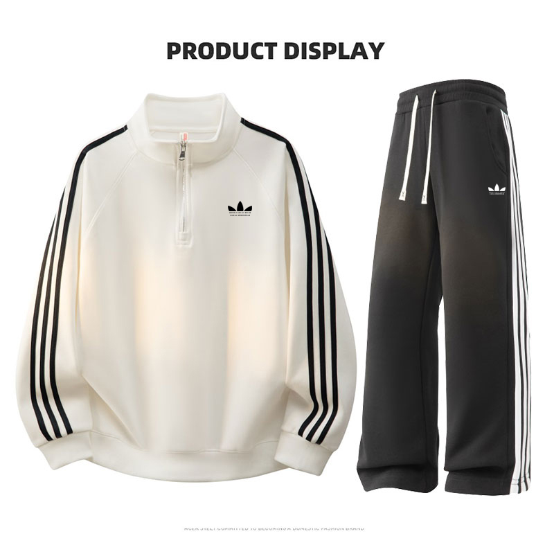 Clover Pure Cotton Half-Zip Sweatshirt Men's Sports Casual Suit Spring and Autumn Loose Large Size High-Quality Striped Suit Clover Pure Cotton Half-Zip Sweatshirt Men's Sports Casual Suit Spring and Autumn Loose Large Size High-Quality Striped Suit