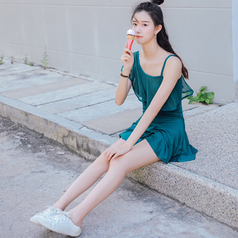 Swimsuit Women's Conservative Flat Corner Skirt with Belly Up Slim Spa Swimsuit New Students Little Fragrant Wind Women Swimsuit