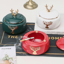 Personality Decoration Office With Lid Windproof Ceramic Ashtrays Light Lavish Ceramic Smoke Cylinders Home Living Room Tea Table Hem