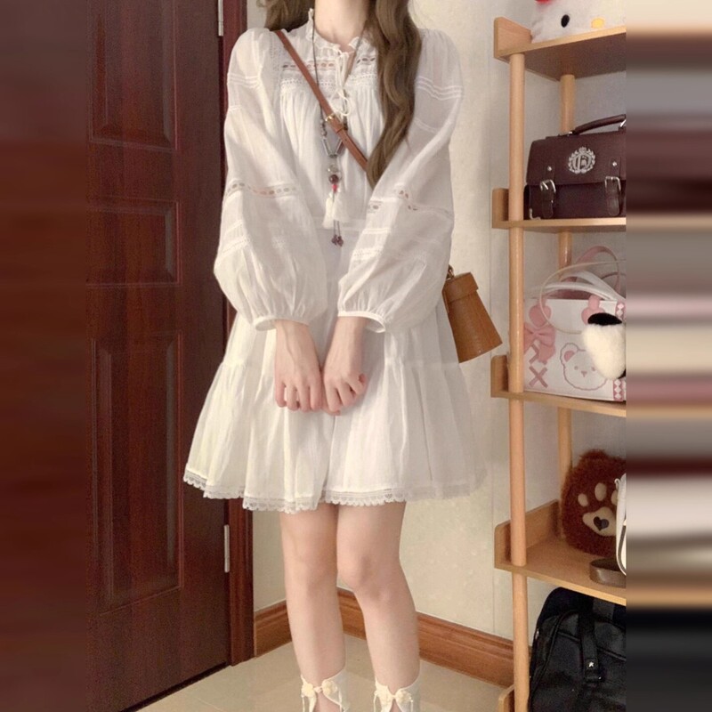 French-Style White Long-Sleeved Dress for Women, Early Autumn 2025 New Model, Petite and Very Pretty, French-Style First Love Short Dress