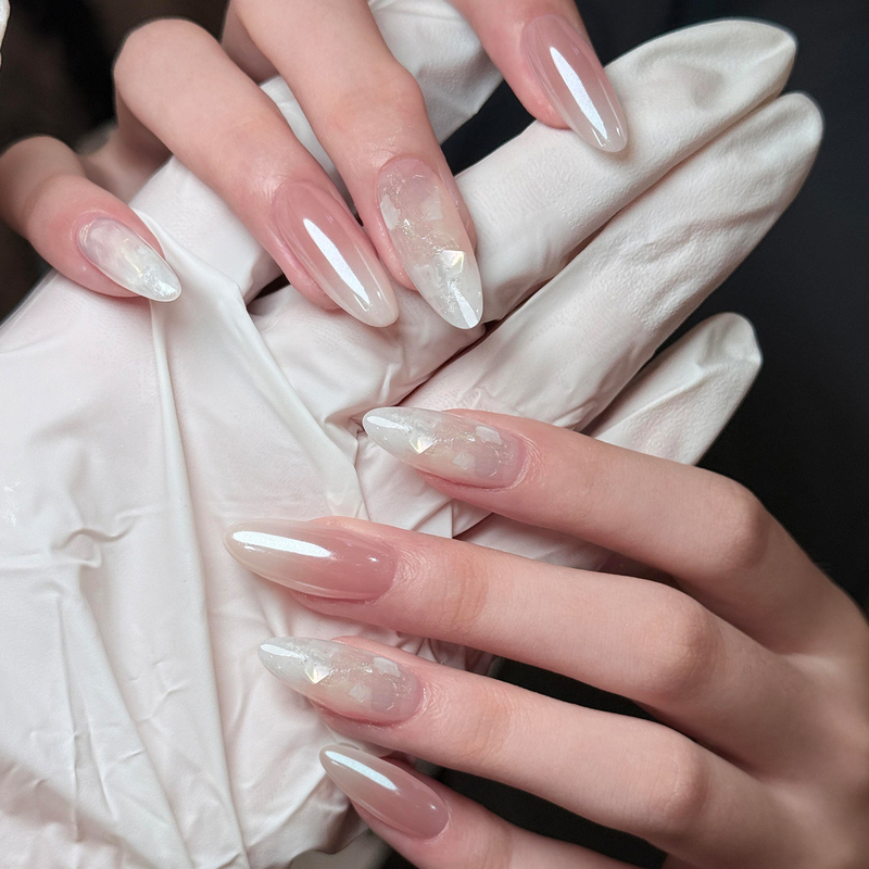 Purely Handmade Hailey Acetate Nail Art Wearable Nails, Medium-Length, Milky White Gradient, 2026 New Model, High-End Almond Nails