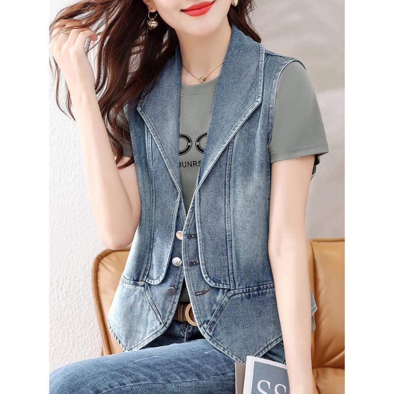 Denim Vest for Women, Spring and Summer Thin Style, Sleeveless Outerwear, Casual Short Vest for Petite Figures, Trendy Jacket
