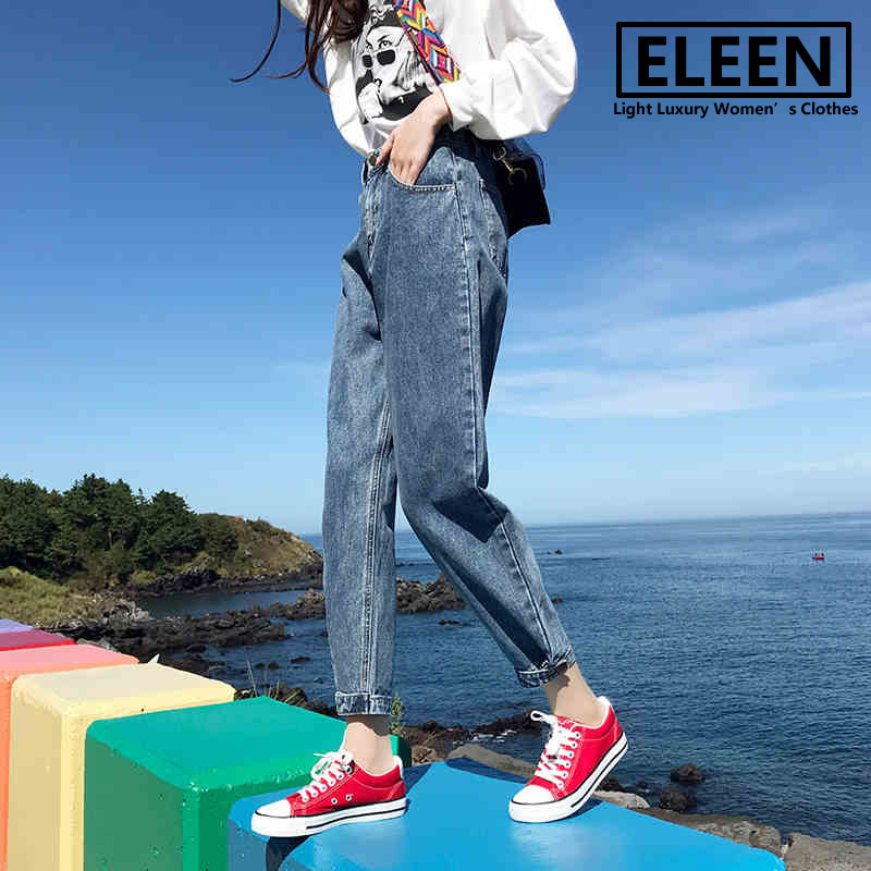 Hong Kong 2020 Fall new gush high waist loose jeans 90% pants Harun pants straight drum Radish Pants Woman