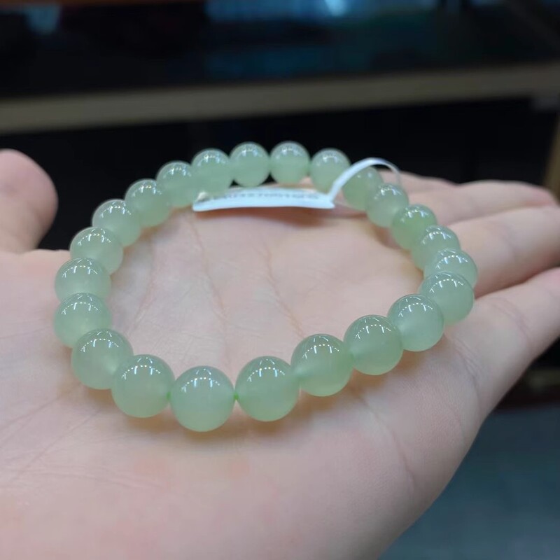 Natural Hetian Jade Ice Bottom Clear Water Bracelet 8mm Green Grape Women's Adult Gift Jade Bracelet Authentic Hetian Jade