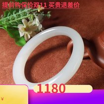 Xinjiang Hetian jade bracelet tobacco green jade fat round Jade Bracelet girl Wangfu jade bracelet old pit material natural