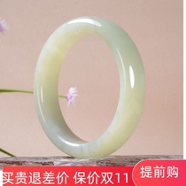 Xinjiang Hetian jade bracelet green and white jade bracelet womens old pit material sunny natural coarse jade bracelet
