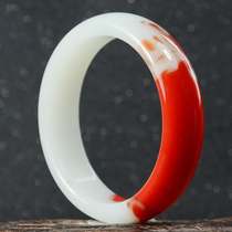 Golden silk jade bracelet Xinjiang Gobi bracelet floating flower red jade bracelet red plus white bracelet natural A goods jade bracelet