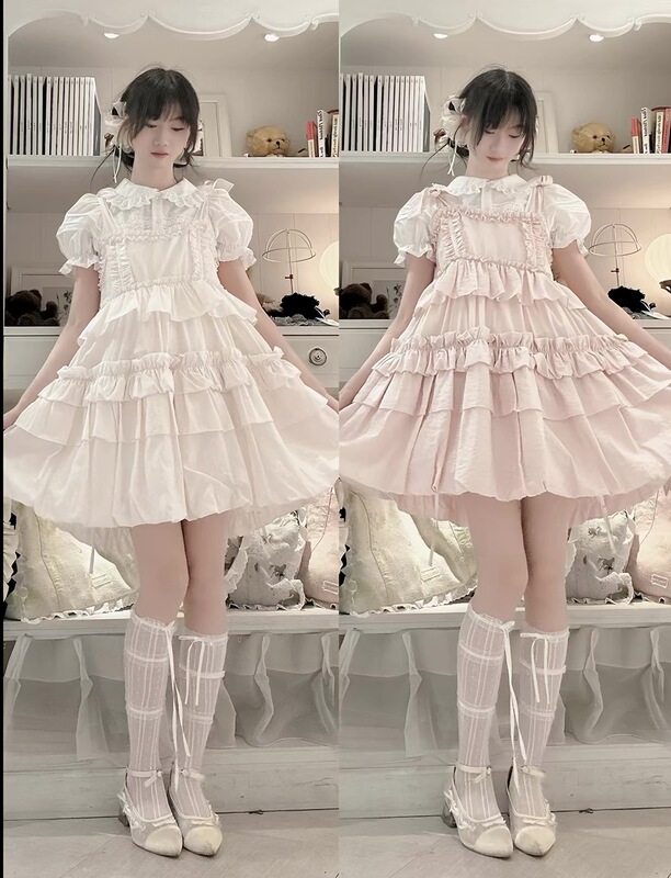 Japanese Sweet Brand 2026 Summer Ruffled Cake Lace Short Suspender Dress Japanese Sweet Brand 2026 Summer Ruffled Cake Lace Short Suspender Dress