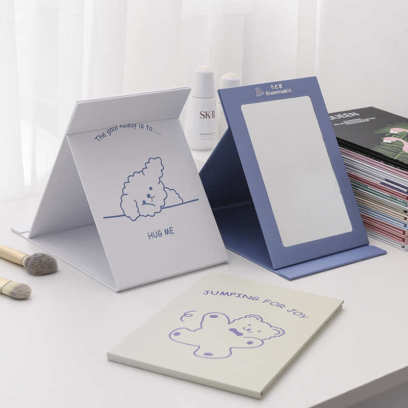 Desktop Makeup Mirror Table Top Size Folding Small Glasses Children Portable Dorm Room Student Paper Mirror Carry-on Dresser 