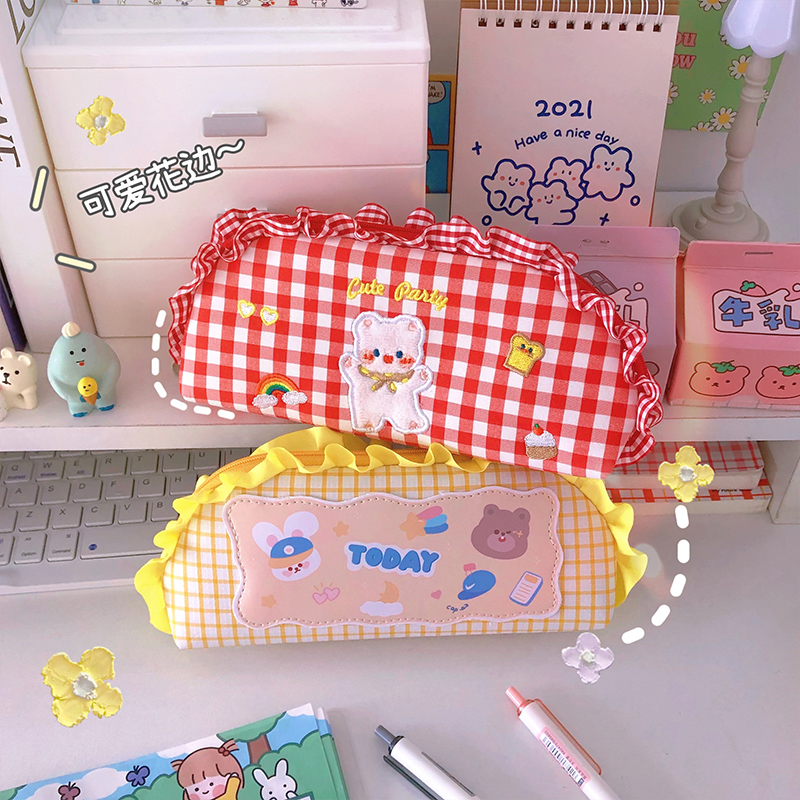 ins day series large capacity pen bag girl elementary school children cute tennis red lead pencil case girl heart pencil case cashier bag