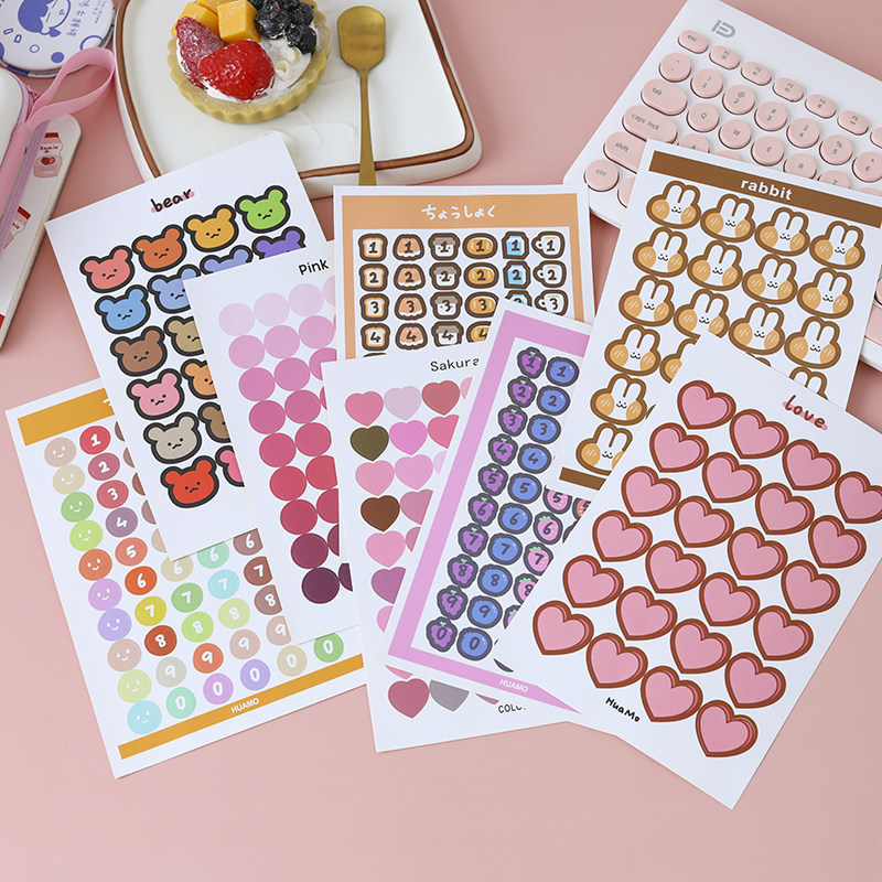 ins wind color hand ledger decoration small pattern round point closure sticker handbill card stickers wall stickup photo post