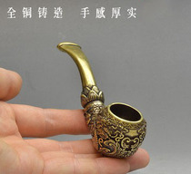 Retro copper pipe full of flower relief every year with extra pattern exquisite brass cigarette holder smoking cigarette for elders gifts