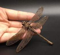 Retro wrapped pulp solid copper Dragonfly small ornaments hollow Wings Red Dragonfly handmade copper copper carved insect tea pet