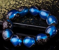 Baltic Sea with old leather rough sapphire hand string Beeswax Amber bracelet hand string