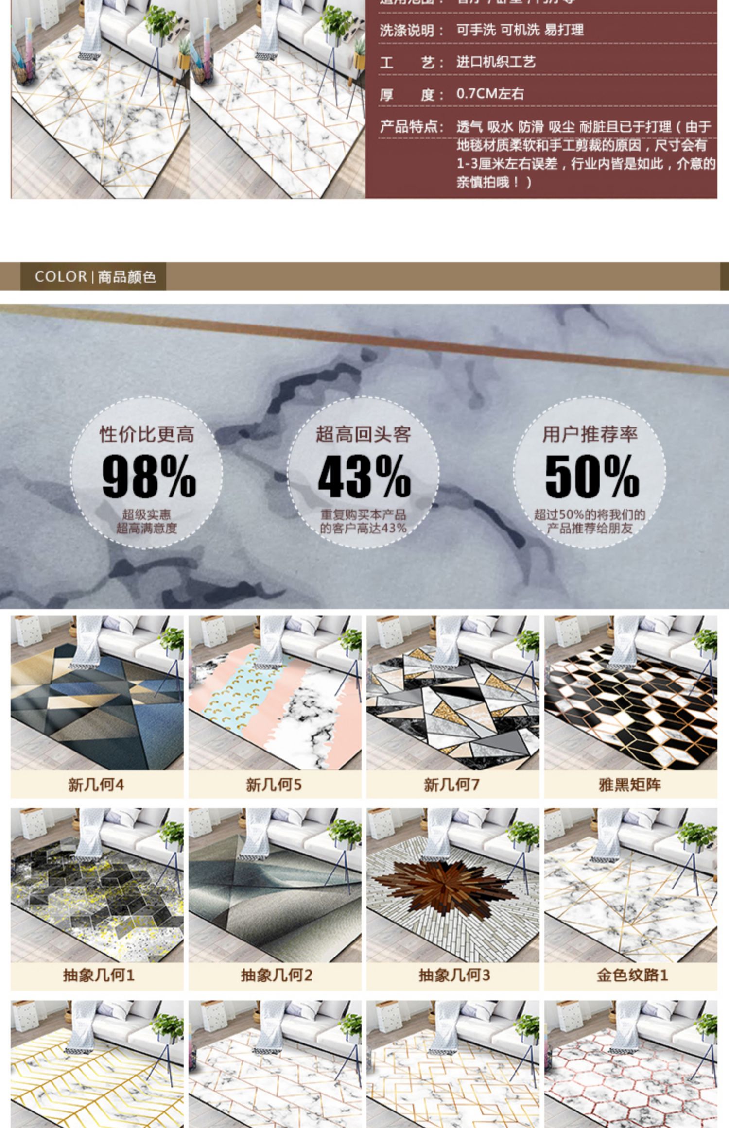 Hình học mới Bắc Âu thảm in net đỏ phòng khách đơn giản foyer sofa bàn cà phê phòng ngủ ban công bay cửa sổ thảm - Thảm thảm nỉ lót sàn