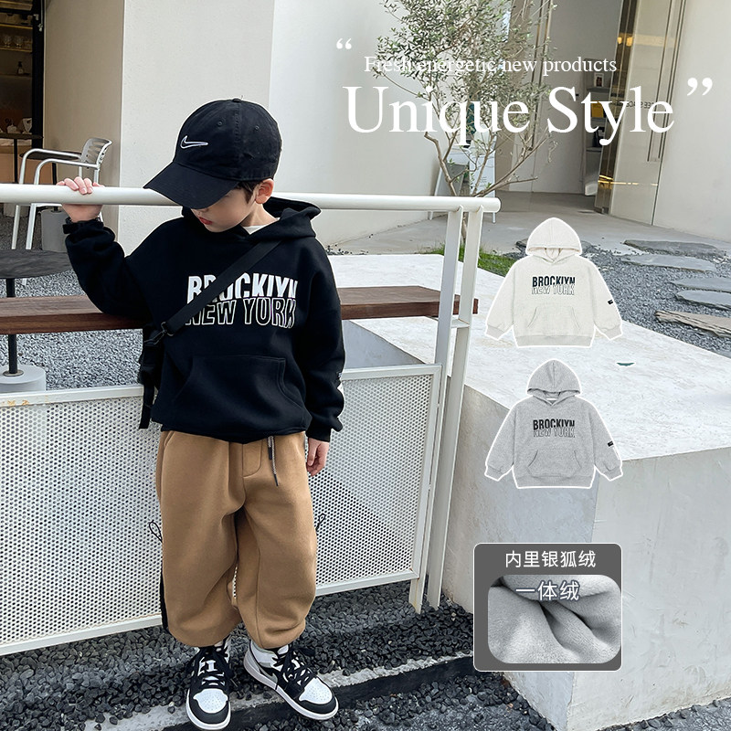 Source Home Children Clothing Winter Clothing New Children's Clothing Plus Suede Thickened Boy with hat blouses to hit bottom Korean version of the ocean