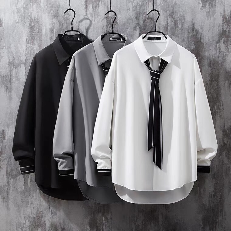 Academy Style Shirt for Men, Three-Quarter Sleeves, Dk Academy Style Couple's Jk Loose Korean Version Trendy Summer Thin White Shirt