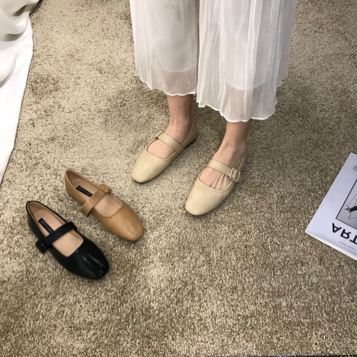 Flat late evening wind single shoes gentle fairy shoes 2022 autumn Mary Jane with skirt summer grandma scoop shoes