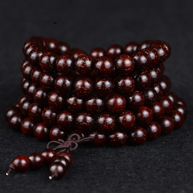 Authentic small leaf red sandalwood full of gold star hand string 8MM108 old materials full of Gold Star hand chain lone product