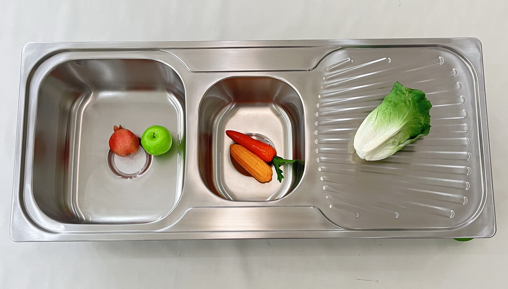 Authentic SUS304 stainless steel super large double slot lengthened sink with plate extra large brushed vegetable sink 11048A