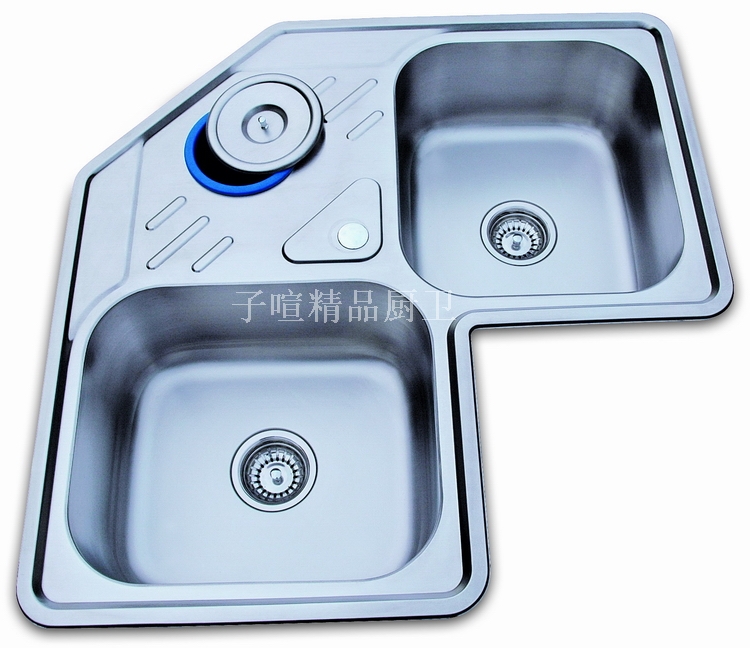 Yamei Home SUS304 Stainless Steel Corner Sink Suit Corner Basin With Trash Can Pool Large Double Sink D02F