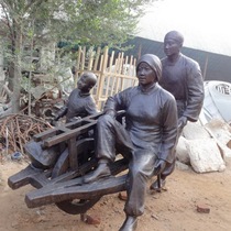 Factory custom glass fiber reinforced plastic copper bronze figure sculpture folk custom push Board car farming garden square Commercial Street sculpture