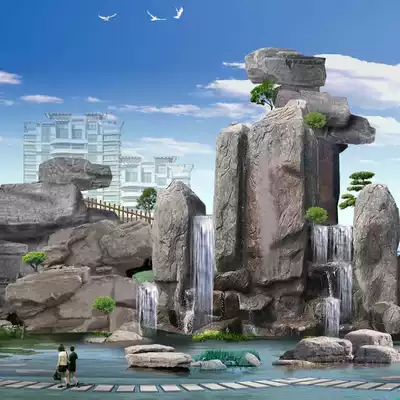 Customized large cement rockery artificial rockery stacked water waterfall simulation rockery waterfall artificial rockery simulation plastic