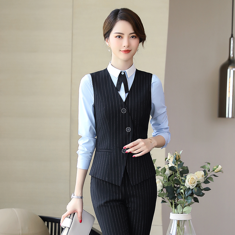 Mùa thu / đông sọc vest ngắn chuyên nghiệp can-vai Hàn Quốc phiên bản vest nữ của ngựa Clip tiệm làm đẹp cửa hàng đồ trang sức bên ngoài mặc