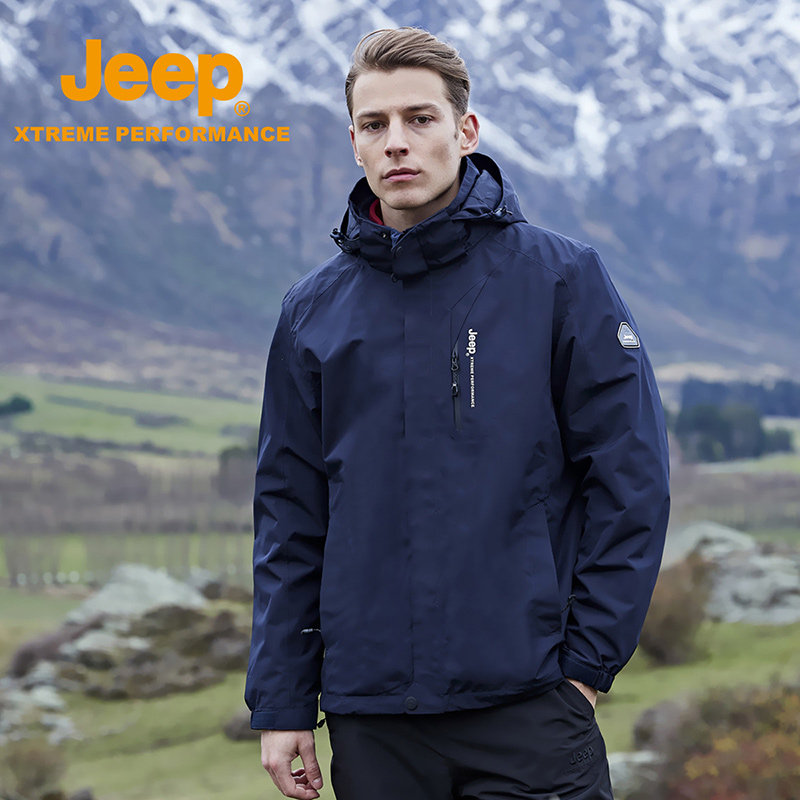 jeep jeep jacket men's autumn and winter outdoor three-in-one fleece liner two-piece plus velvet thick coat tide brand
