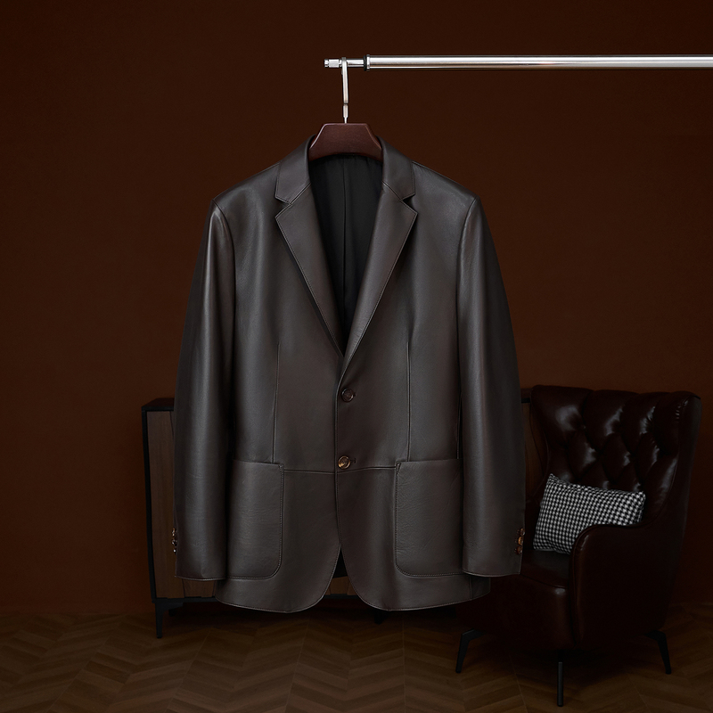 Lp Italian Old Money Style Business Casual Spanish Imported Lambskin Men's Genuine Leather Suit Jacket