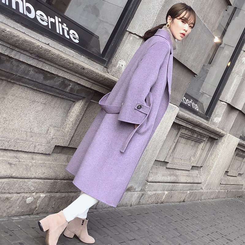 2022 autumn and winter new purple double-sided cashmere coat women's mid-length version gentle style Korean style small woolen coat