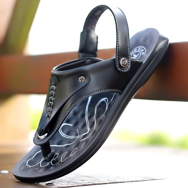 Woodpecker Sandals ຜູ້ຊາຍ 2024 ເກີບຫນັງແທ້ໃຫມ່ 2024 ເກີບຜູ້ຊາຍ breathable ກັນນ້ໍາ Trendy ອາຍຸກາງແລະຜູ້ສູງອາຍຸ Flip Flops