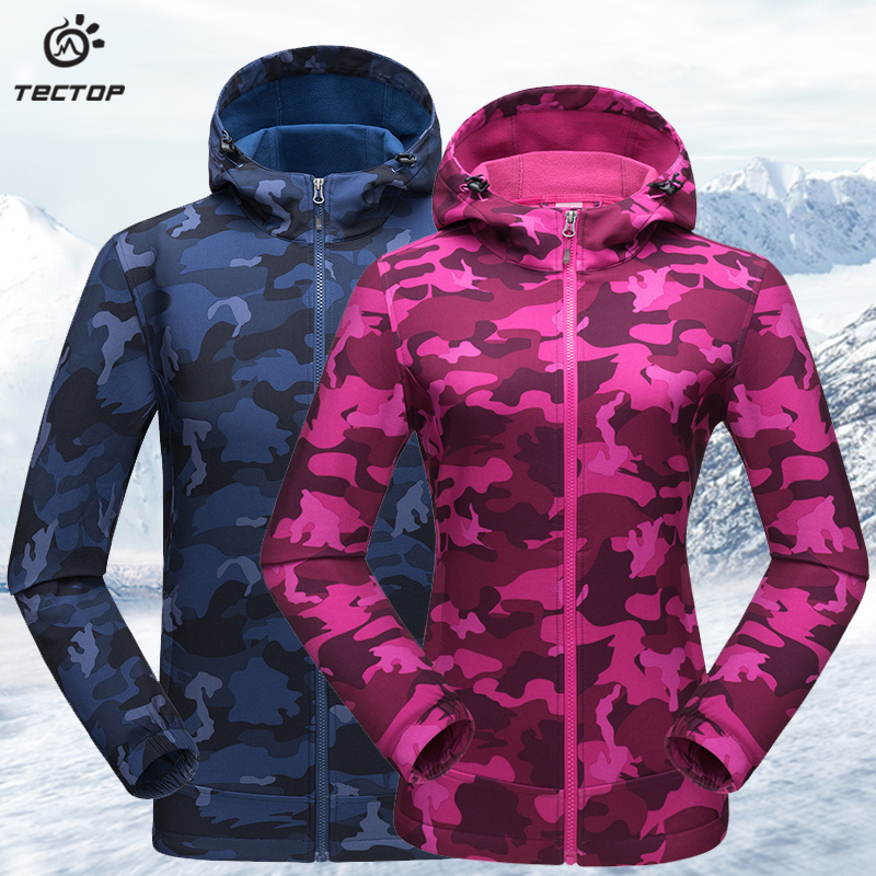 Explore autumn and winter outdoor camouflage soft shell clothing Men's and women's sports mountaineering clothing waterproof velvet thick warm stormtrooper jacket
