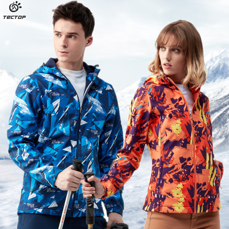 Qingkura TECTOP Exploring Outdoor Printed Submachine Clothing Male Windproof Warm Jacket Grabbing Velvet Camouflate Softshell Clothes Woman
