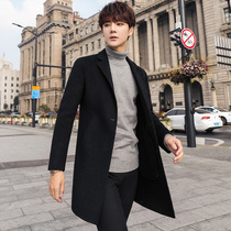 Double-sided cashmere coat mens long spring and autumn Korean version of slim trend mens British style hairy trench coat coat