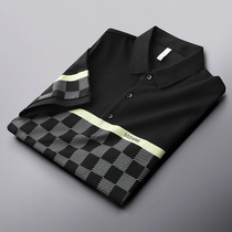 Light Business Paul personality Chessboard Grid Turtleneck Polo Shirts Summer Thin casual 100 hitch for men short sleeve t-shirt tide