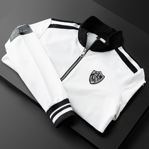 European Station Spring Fall New Tide Cards Light Extravagant half zipped necropolis Necropolis Male neckline Splicing Sleeves head Long sleeves T-shirt