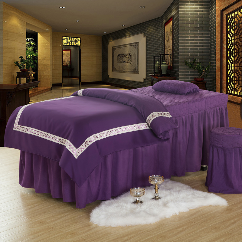 Vẻ đẹp châu Âu trải giường bốn bộ spa spa vật lý trị liệu massage giường với lỗ đơn giản có thể được tùy chỉnh - Trang bị tấm ga trải giường nối mi