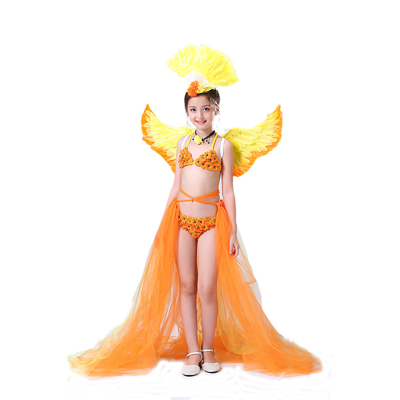 Model catwalk dress creative secret show Pengpeng gauze little girl princess dress angel wings swimsuit costume tide