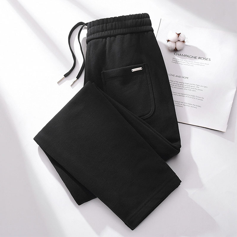 Women's Casual Pants 2026 New Spring and Autumn Style All-Cotton Sports Pants Straight-Leg High-Quality Trendy Sweatpants Black Long Pants