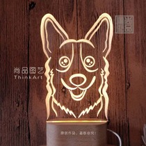  Creative pet gift Nordic solid wood deer light Night light Corgi table lamp Dog lovers