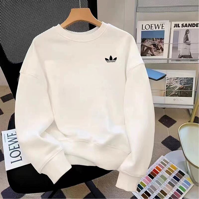 Sports Three-Leaf Round-Neck Sweatshirt, Unisex, Spring and Autumn Thin Style, Loose Casual Sportswear, Fleece-Lined and Thickened Base Layer