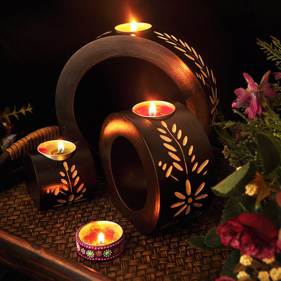 Southeast Asian special handicraft home decoration accessories hand-carved three-piece set candlestick limited time