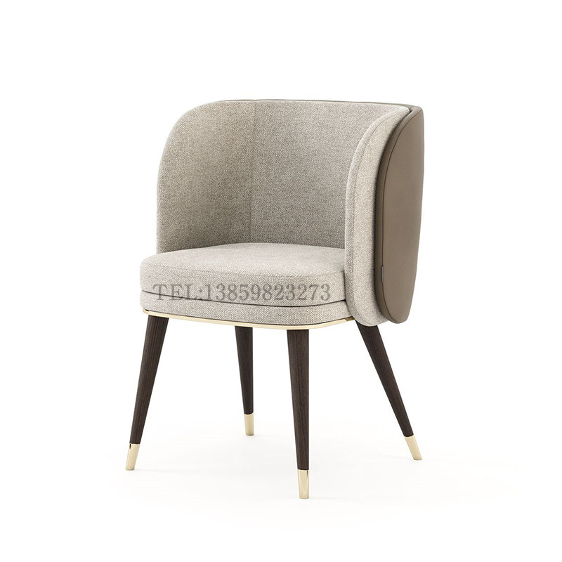 Post-modern light luxury solid wood dining chair Italian simple leather art upholstered chair hotel model room restaurant villa leisure chair