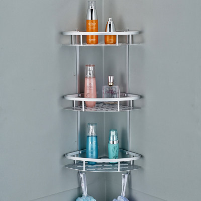 Space aluminum corner shelf Three - floor bathroom net basket three - layer aluminum plate shelf