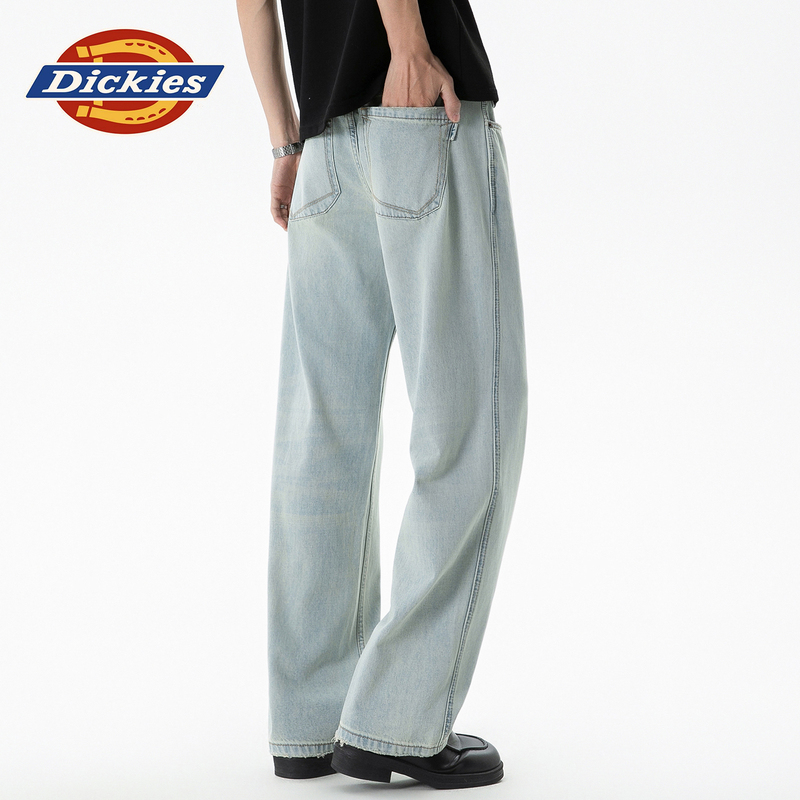 Dickies Light-Colored Washed Denim Jeans for Men, Summer Thin High-End Loose Straight Wide-Leg Pants Dickies Light-Colored Washed Denim Jeans for Men, Summer Thin High-End Loose Straight Wide-Leg Pants