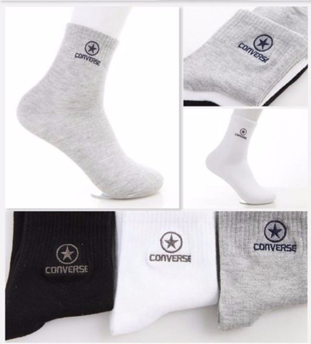 3 đôi vớ thể thao trẻ tuổi Converse vớ bốn mùa cotton vớ khử mùi thoáng khí ống thể thao sinh viên - Vớ bông tất nữ cao cấp