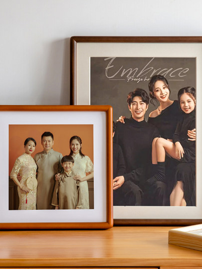 Family Photo Frame, High-End Solid Wood Rounded Corner Picture Frame for Framing A4 Washed Photos, Wall Hanging, 8inch Stand for Enlarged Group Photos