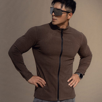 Double-sided velvet spring and autumn men's casual sports running jacket men's zipper shirt long-sleeved fitness training oversized top